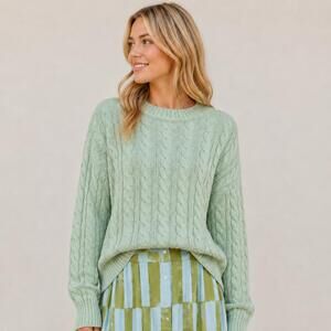 Livro Chunky Cable Knit Crewneck Sweater Mist S NWT Coastal Chic Minimalist